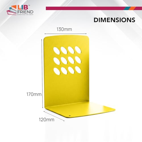 Image of LIBFRIEND Metal Non-Slip Bookends | Powder-Coated L-Shaped Book Holder for Desk, Office, Study Table and Library | Multicolour Options | Set of 2 (Yellow, M)