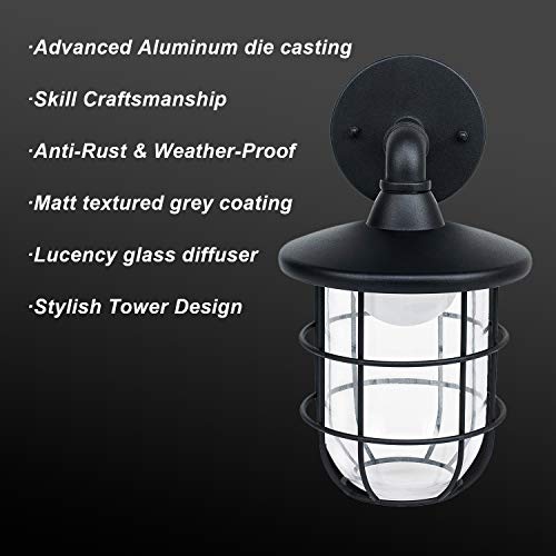 Moon Bay Outdoor Modern Led Wall Down Sconce, High Volt, Led 11W, Warm White 3000K, 800 Lumen, Aluminum Body With Clear Glass Diffuser, Anti-Rust Waterproof For Outdoor,Porch,Doorway, (Matt Grey) #TOP5