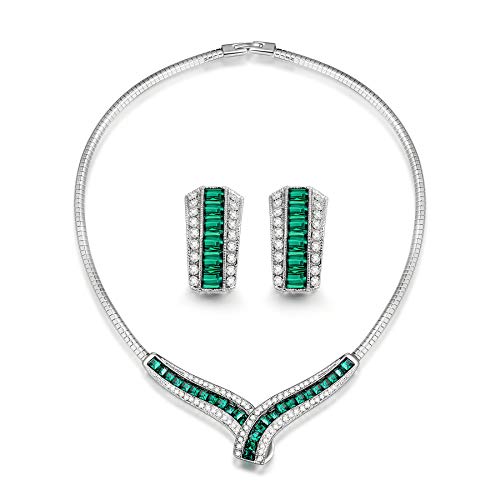 Alex Perry Christmas Jewelry Gifts for Women Jewelry Set for Women Green Necklace Stud Earrings Set Cubic Zirconia Birthday Valentine Gifts for Girls Her Ladies Girlfriend Wife Sister