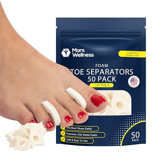 Premium Foam Toe Separators for Women and Men - Made in USA - Foam Toe Spacers for Corn Blister and Hammer Toe Relief - 1/4 Inch (50 Pack)