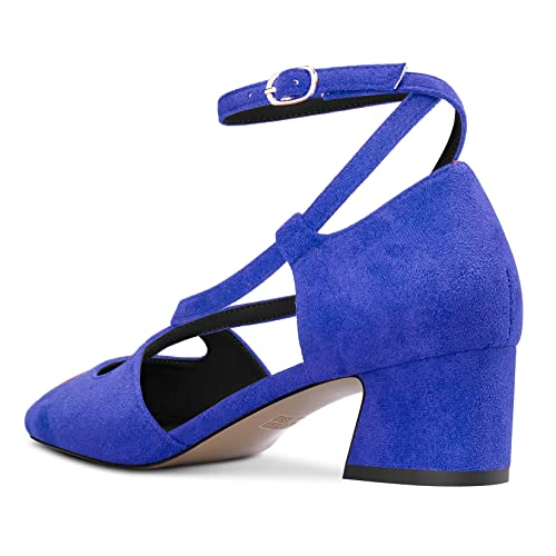 Saekcted Women Mid Chunky Block Heel Square Toe Pumps Cross-Strap Ankle Strap Buckle Party Cute Shoes4