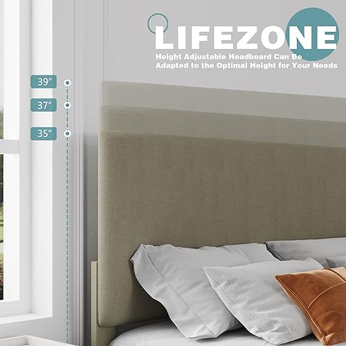 Lifezone Full Bed Frame with Headboard,Linen Upholstered Bed Frame with Wood Slats Support,No Box Spring Needed,Heavy Duty Feet,Easy Assembly, Beige