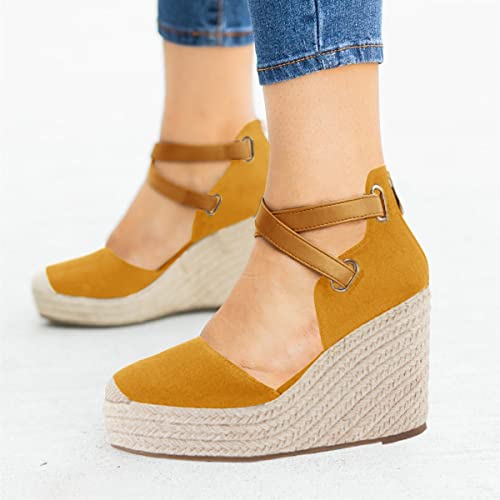 Image of PiePieBuy Womens Wedge Espadrille Ankle Strap Closed Cap Toe Platform Heeled Sandals