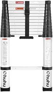 Aluminum Telescoping Ladder, Ohuhu Upgraded 12.5 FT ANSI Certified One-Button Retraction Extension Ladder Retractable Collapsible Ladders, Telescopic Compact Ladder for Home RV Loft