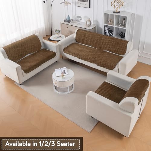 Image of HOKIPO Quilted Sofa Cover 1 Seater for Seat & Back, Washable Kids & Pet Friendly Sofa Cover, 'Quilt Classic' Light Coffee (IN-925-LCF*2)