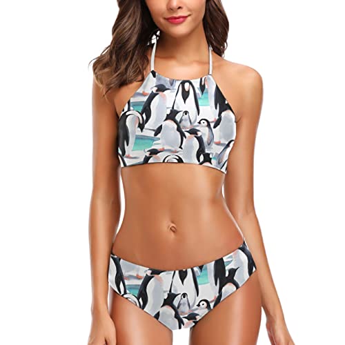 Naanle Women's Summer Hot Stylish Pattern 2 Piece Halter High Waist Padded Swimsuit Bathing Bikini Set