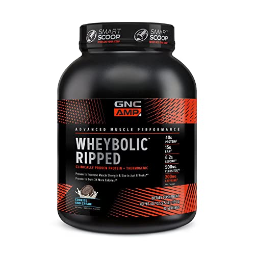GNC AMP Wheybolic Ripped | Targeted Muscle Building and Workout Support Formula | Pure Whey Protein Powder Isolate with BCAA | Gluten Free | 22 Servings | Cookies & Cream