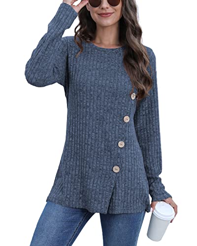 Image of JomeDesign Long Sleeve Shirts for Women Crew Neck Lightweight Sweater Loose Casual Tunic Tops