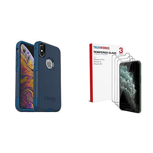 OtterBox Commuter Series Case for iPhone Xs & iPhone X - Retail Packaging & Screen Protector | 3 Pack | Case Compatible 0.33mm 9H Hardness Tempered Glass | Smudge, Crystal Clear HD Clarity