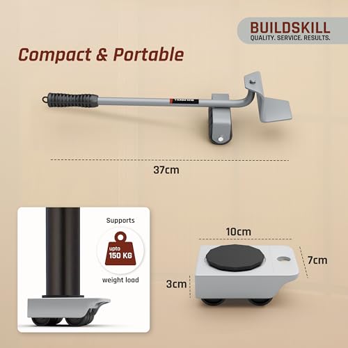 Image of BUILDSKILL 5 Pcs Furniture Lifter and Mover Tool Set | 360 Rotating Pads | Anti-Slip Grip | Heavy Duty Solid Steel Construction - Furniture Shifting Tool for Appliance Moving - Supports Up to 150kg