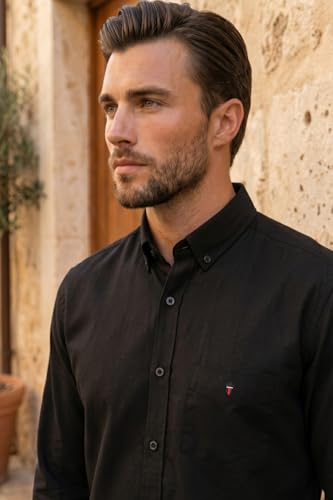 Image of Louis Philippe Men's Slim Fit Signature Oxford Easy Care, Natural Stretch Full Sleeve Solid Casual Shirt, Cotton