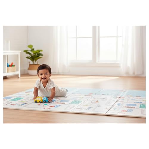 Image of Extra Large Reversible Baby Play Mat, BPA Free Learning & Crawling Foldable Foam Mat (6.5x5 ft, 0.9cm Thickness) Multicolor (Forest-City)