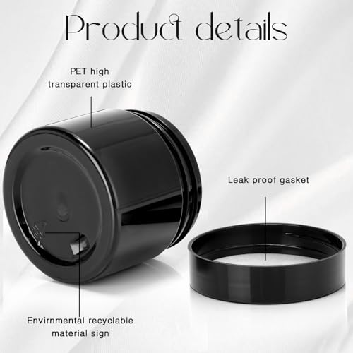 Image of Patelai 4 Pcs Plastic Jars Wide Mouth with Lids,2 Ounce,Pure Black | Travel Size for Creams Oils, Clear Round Storage Cosmetics Containers, Leak Proof Screw on Lids for Makeup Beauty DIY