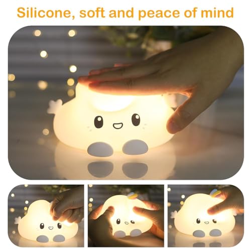 Image of fizzytech Cloud Night Light for Kids, Silicone LED Lamp with 7 Color Changing Touch Control, USB Rechargeable Bedside Lamp for Bedroom Decor, Nursery Light and Baby Gift