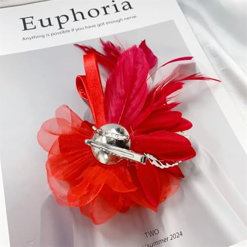 Image of Extra Large Flower Brooches for Women Lapel Pins Dainty Fabric Brooches Big Camellia Lady Flower Fascinator Hatpin Hair Clip for Wedding Prom Party Dance Banquet Ceremony Clothes Accessories Jewelry
