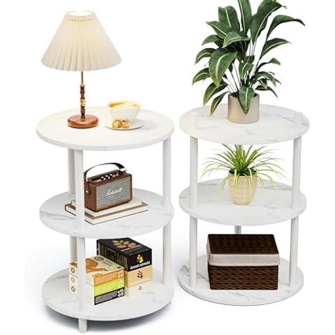 Frylr Round Side Tables Living Room - Small Accent Table with Round Top for Stylish Bedside or End Table Use in Small Spaces, Robust Metal Frame, Easy Assembly, White Cover