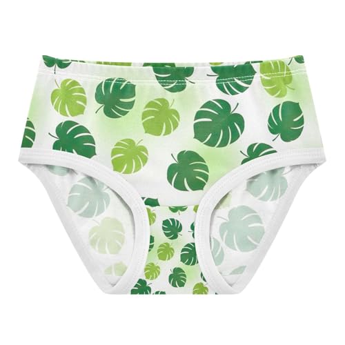 Underwear for Girls, Green Monstera Leaves Toddler Girl Panties, Cotton Underwear for Girls, 2T–8 Years
