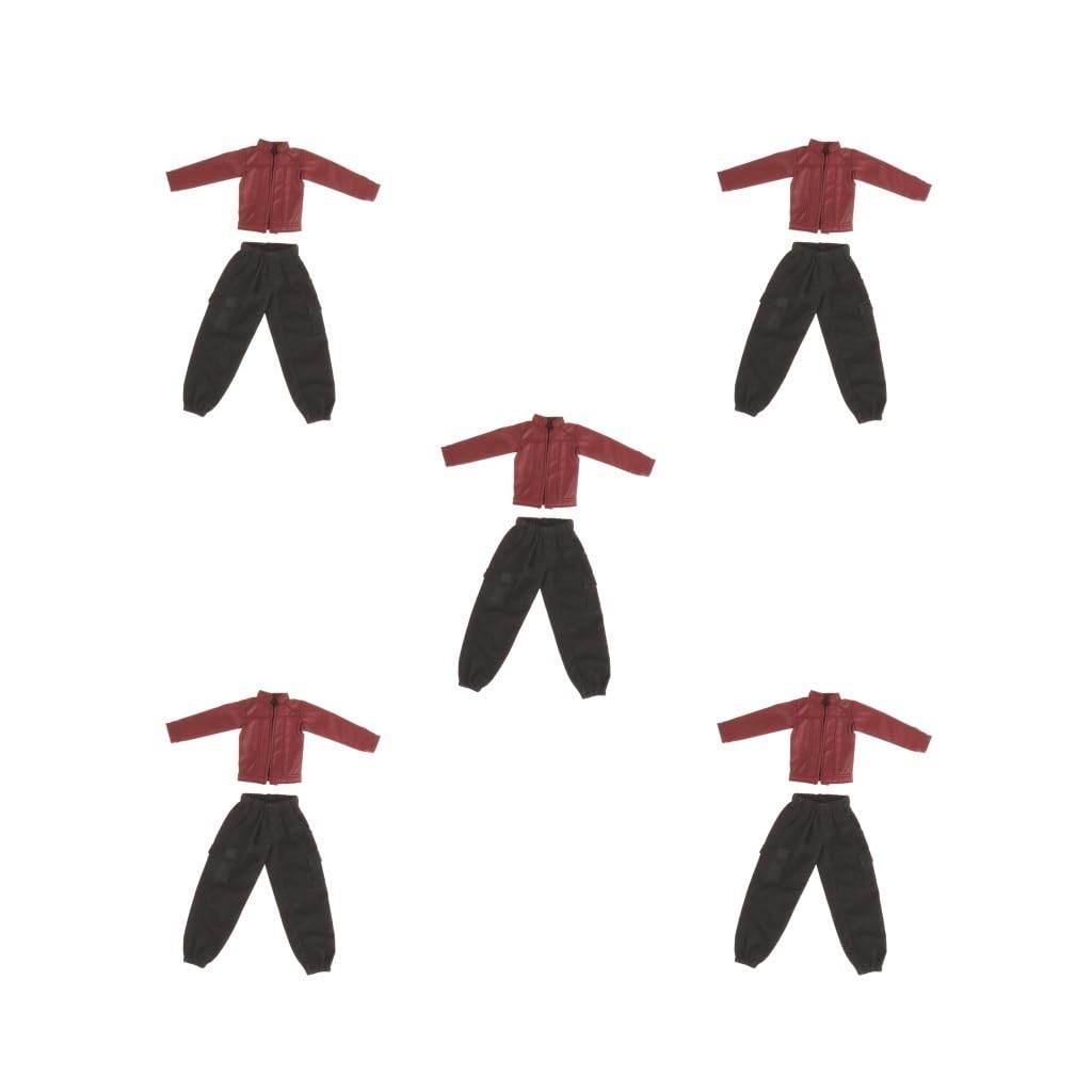 5 Sets mit 1/12 weiblichen Puppenkleidern, PU-Lederjacke mit Hose, Mini für 15,2 cm große Figuren