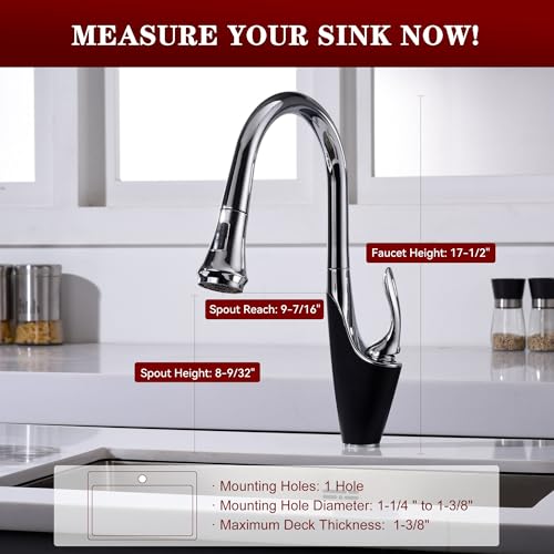 Image of sumerain Single-Hole Kitchen Faucet with Pull Down Sprayer,Single Handle Stainless Steel Kitchen Sink Faucet,Chrome & Black