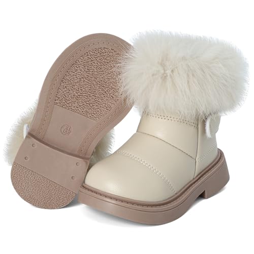 MK MATT KEELY Girl's Snow Boots Warm Fur Lining Non-Slip Ankle Boots Winter PU Leather Waterproof Boots for Toddlers/Little Kid2