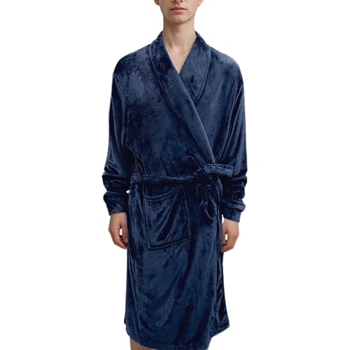 Elegant Comfort Luxury Men’s Plush Fleece Spa Bathrobe with Shawl Collar and Pockets - Cozy Velvet Soft, Mens Spa Long Robe