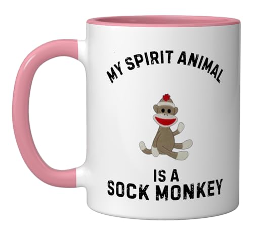 Taza de Cerámica Funny Sock Monkey Rosa/Blanco 11 oz miniatura 1