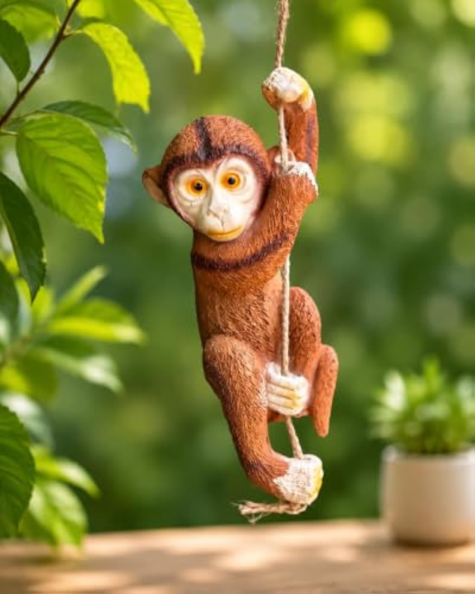 Hanging Monkey with Jute Rope for Garden and Home Decor