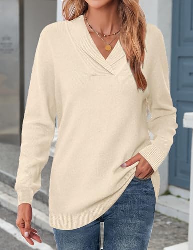 Image of Zeagoo Womens Sweaters Fall Fashion 2025 Long Sleeve Tops V Neck Business Casual Collared Knit Tunic Pullover Outfits
