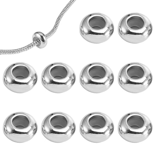 10 Pezzi Distanziatore Gomma Stopper Charms Bead in acciaio inossidabile, Charm Stopper per Braccialetti Stile Europeo (Argento)