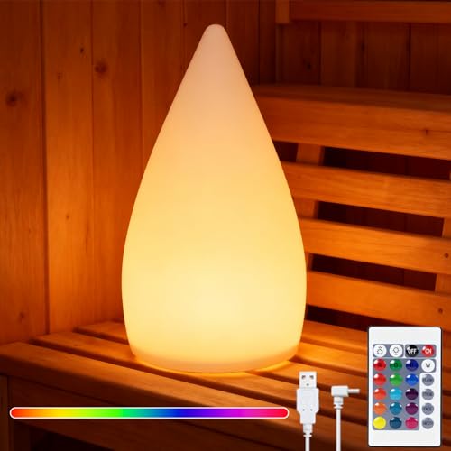NICEWAT Kabellos Sauna Lampe, Saunalampe Dimmbar mit 16 RGB Farben & 4 Modi, Saunaleuchte Led Farbwechsel mit Fernbedienung, Outdoor Tischleuchte Wiederaufladbare für Restaurant Bar Garten, 20 * 11cm