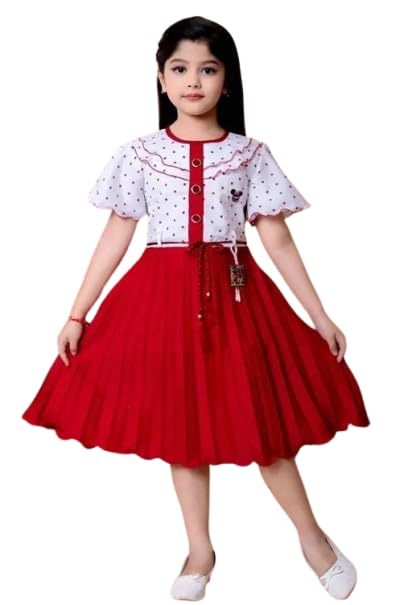 Image of Kids Girls Cotton Linen Knee Length Frock Dress