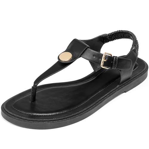 Image of Alicegana Dressy Womens Sandals Summer: Comfortable Strappy Flats Thong Sandals - Casual Walking T-Strap Slingbacks