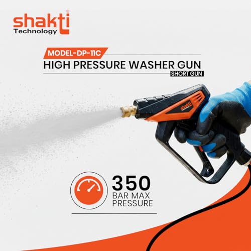 Image of Shakti Technology DP-11C High Pressure Washer Short Gun - 350 Bar Max Pressure, 360 Swivel Inlet, 4 Interchangeable Nozzles, Quick Connect System for Car, Bike & Home Cleaning