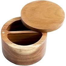 Totally Bamboo Rock & Branch Acacia Duet Salt and Pepper Bowl, Salt Cellar and Storage Box with Two Compartments, Magnetic Swivel Lid