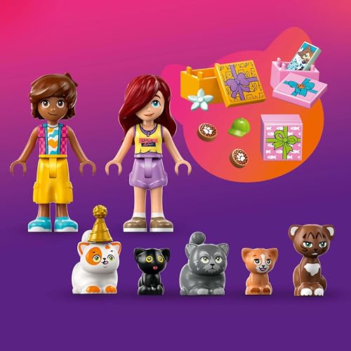 LEGO Friends Kocie przyjęcie urodzinowe i domek na drzewie, zabawka dla dziecka z pięcioma figurkami zwierząt, zestaw dla 6-latki i pomysł na prezent dla dziewczynki, chłopca, miłośnika kotów 42666