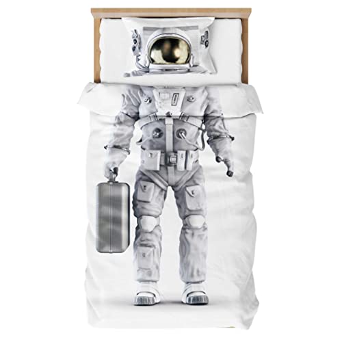 Jungen Bettwäsche Astronaut 135x200cm Pilot Raumanzug Drucken Bettwäsche Set Jugendliche Moderne Kühle Astronaut Dekor Bettbezug Set für Kinder Mädchen Jugens Zimmer dekor, Weiß Cover