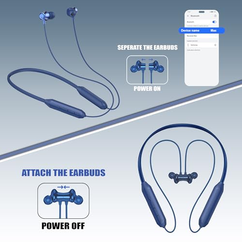 Image of Kratos Blue Bluetooth Neckband with 55H Playtime, Deep Bass, Stereo Sound, HD Calls, Magnetic Earbuds, Voice Assistant, Type-C Fast Charging, Rich Audio, Hollow Switch for Comfort & Style