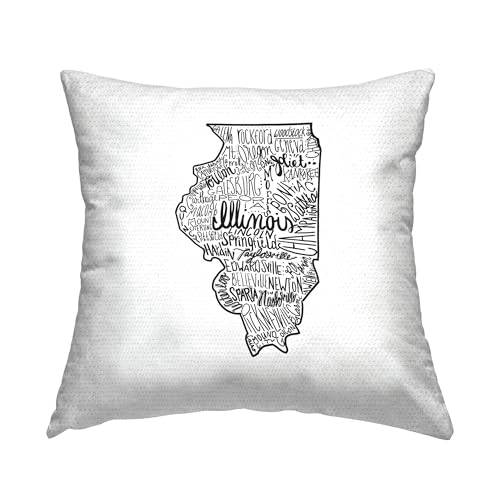 Stupell Industries Illinois State Cities Typography Map Outdoor Printed Pillow, 18 x 18, Black