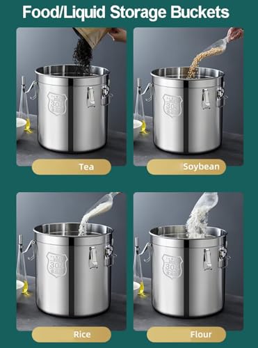 Barattolo ermetico in acciaio inox per olio, latte, vino, riso, fagioli, tè, resistente alle perdite, con coperchio ad anello in gomma siliconica e chiusura a scatto