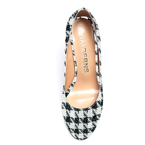 WAYDERNS Womens Patent Work Dress Slip On Round Toe Chunky High Heel Pumps Shoes 4 Inch3