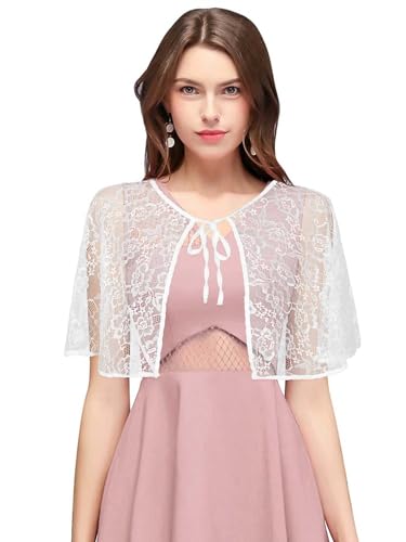 Campsis White Lace Shawl Wedding, Flower Bridal Wraps Cover Up for Women