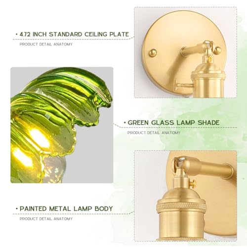 Image of Gold Vanity Light Green Glass Bathroom Wall Sconce Brushed Brass Vanity Lamp Bathroom Light Fixtures with Flower Glass Shad Mid Century Vintage Wall Sconces for Over Mirror Bedroom