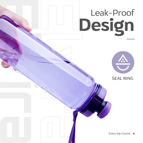 Image of Elvira 32oz Large Water Bottle with Motivational Time Marker & Removable Strainer,Fast Flow BPA Free Non-Toxic for Fitness, Gym and Outdoor Sports