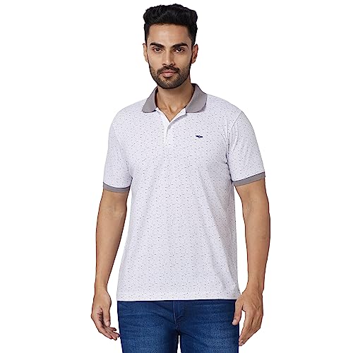 Image of Park Avenue Men's Cotton Polyester Blend Print Pattern Slim Fit Rib Collar Polo Neck Half Sleeve Casual T-Shirt