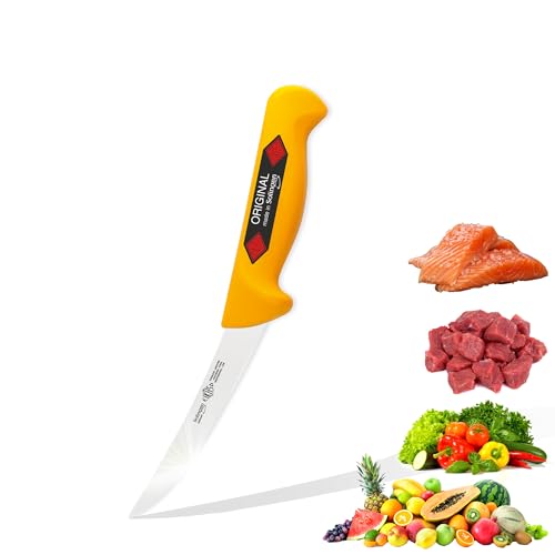 EIKASO Solingen Germany Ausbeinmesser gebogen 13cm Fleischermesser Metzgermesser Schlachtermesser für Hobby- und Profimetzger Fleisch Fisch Gemüse