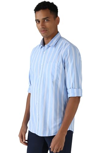 Image of Peter England Men Cotton Slim Fit Stripe Shirt