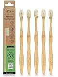 Niyok® Bambus Zahnbürste 'KLIMASCHUTZ' 5er • Zahnbürste aus Bambus • Mittelweiche Borsten • Natürliche Holzzahnbürste • Nachhaltige Zahnbürsten • Toothbrush • Plastikfrei & Vegan