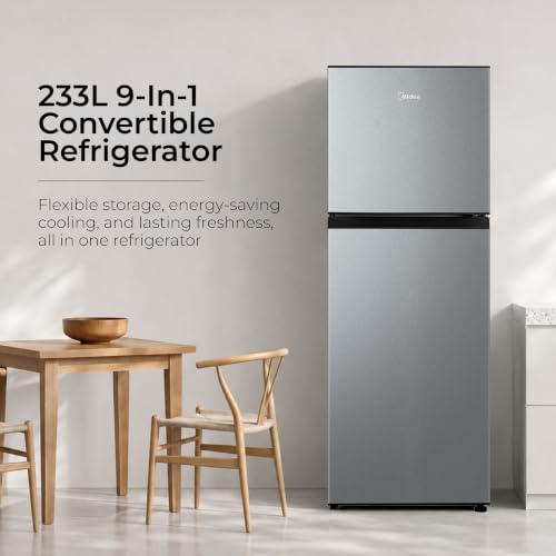 Image of Midea 233L 2 Star Convertible 9-In-1 Inverter Compressor Frost Free Double Door Refrigerator with Multi Air Flow, Smart⁺ Cooling (MDRT359FGI50IN1, Active C Fresh Deodorizer, Crystal Silver, New 2026)