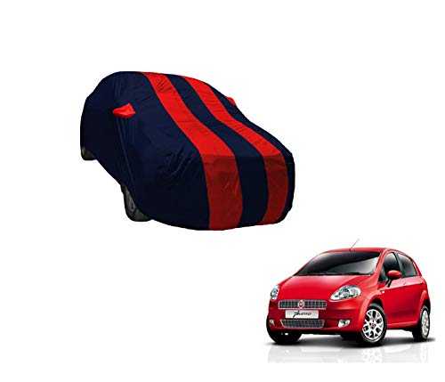 Image of Auto Hub Car Cover Compatible with Fiat Punto with Weather Proof, Mirror Pocket, Triple Stitched, Fiat Punto Car Cover- Navy-Red