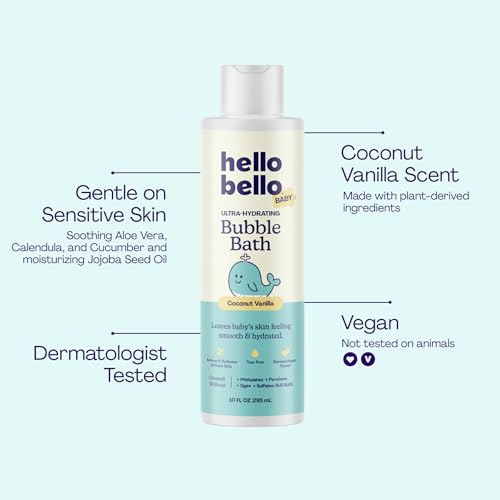 Image of Hello Bello Baby Bubble Bath, Gentle Coconut Vanilla Scent, for Babies and Kids, 10oz Bottle (Pack of 2)